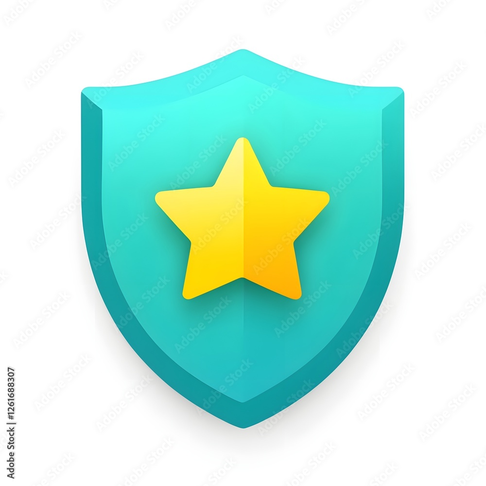 Teal shield with gold star, digital graphic Teal shield with gold star, digital graphic