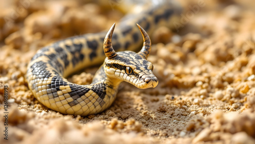 close up of a horned snake photo