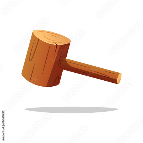 Simple wooden hammer vector isolated on white background.