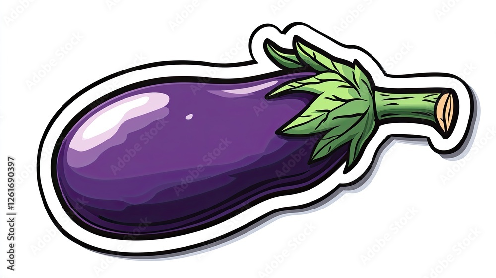 Vibrant purple eggplant illustration with detailed leaves, suitable for culinary or gardening use Vibrant purple eggplant illustration with detailed leaves, suitable for culinary or gardening use
