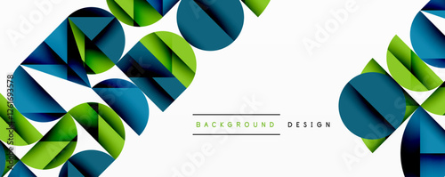 Abstract geometric pattern with intersecting circles and triangles in gradients. The high-contrast composition creates depth and a dynamic, modern aesthetic