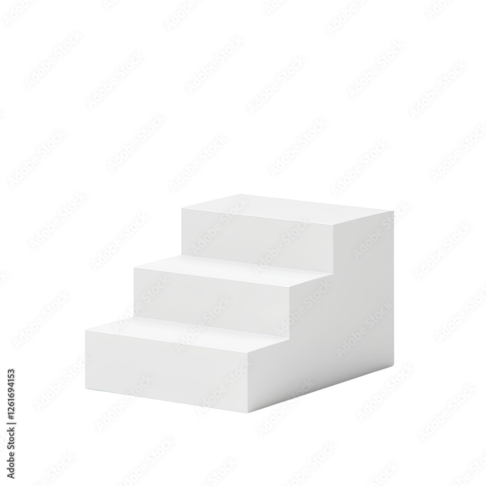 Minimalist white three step display pedestal for showcasing items. Ideal for exhibitions, retail, or photography Minimalist white three step display pedestal for showcasing items. Ideal for exhibitions, retail, or photography