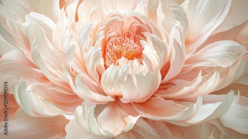 Close-up of a delicate peach-colored peony flower in full bloom, showcasing intricate petals and textures