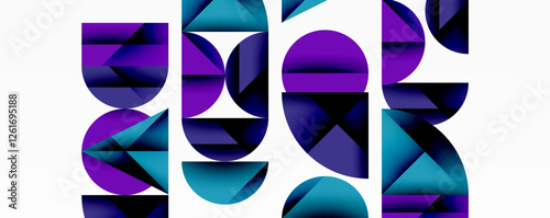 Abstract geometric pattern with intersecting circles and triangles in gradients. The high-contrast composition creates depth and a dynamic, modern aesthetic