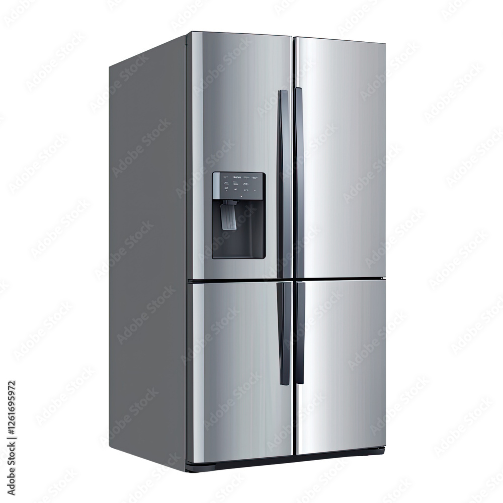 Modern stainless steel refrigerator with ice and water dispenser