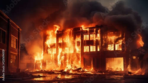 Building fire erupts urban area photo nighttime dramatic scene