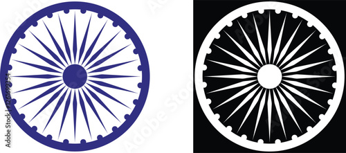 Indian National Flags Dharmachakra Symbol in Monochrome. Ashoka Chakra Symbol.