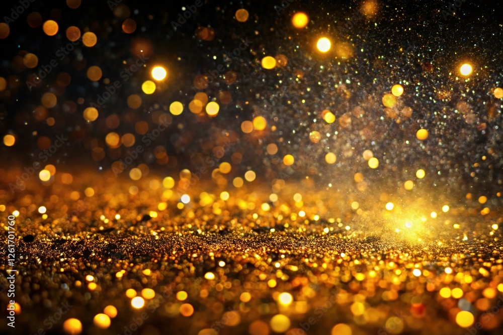 Naklejka premium Abstract Black Gold Glitter Background - Sparkling Dust Texture