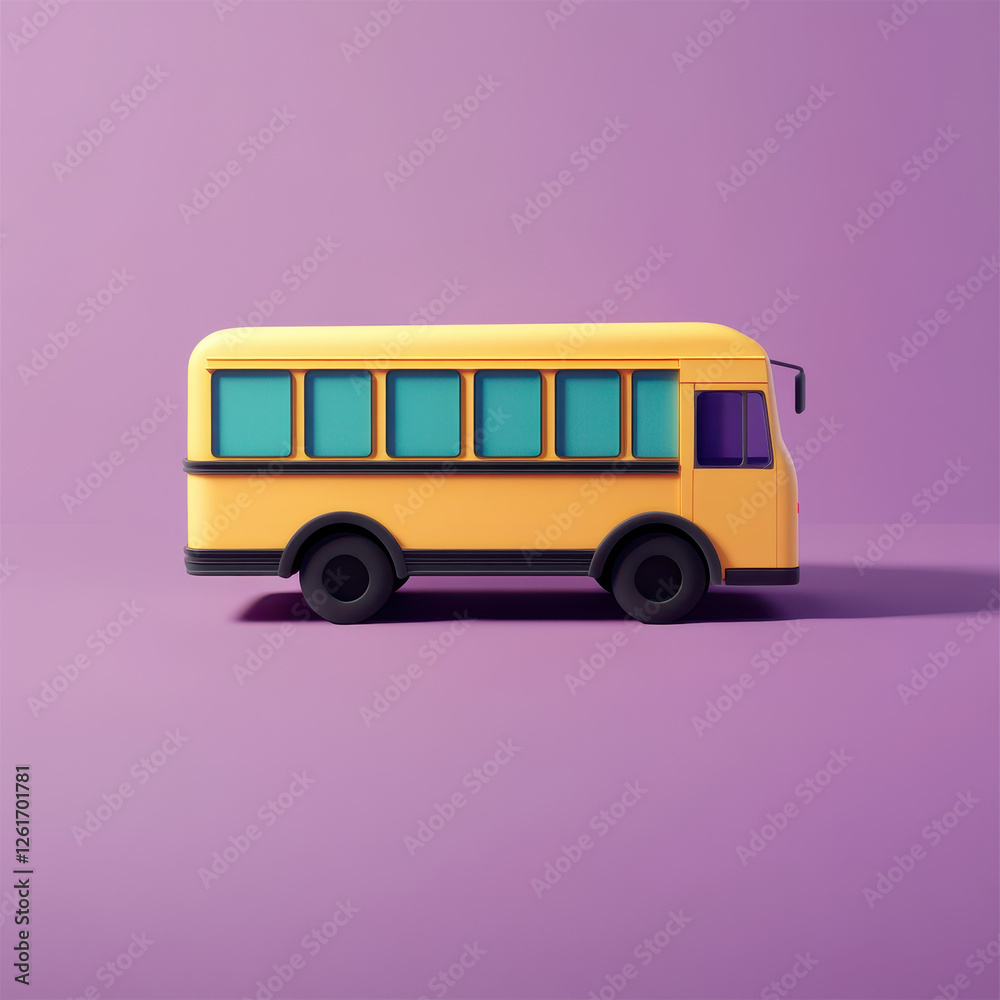 playful school bus in yellow with blue windows against purple background playful school bus in yellow with blue windows against purple background