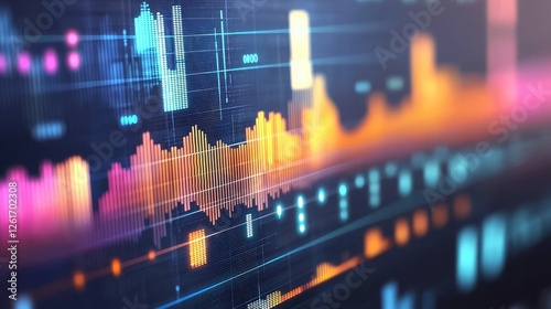 Colorful sound wave visualizations representing audio data analysis in a digital environment
