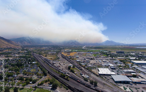 Wallpaper Mural aerial view of the city, fire in the mountains, fire and smoke, smog Torontodigital.ca