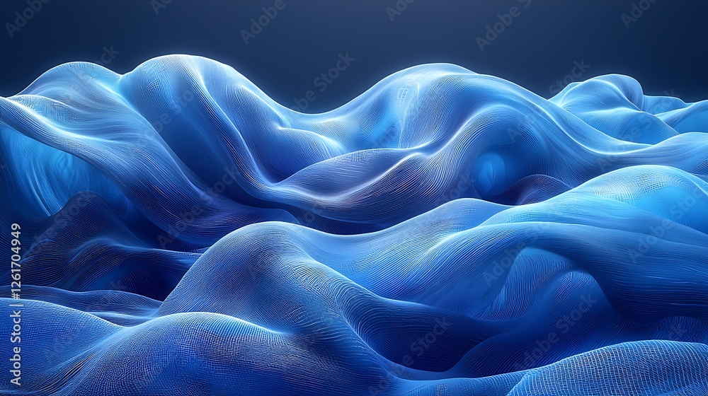 Obraz premium Abstract blue fabric waves, dark background, digital art, website banner