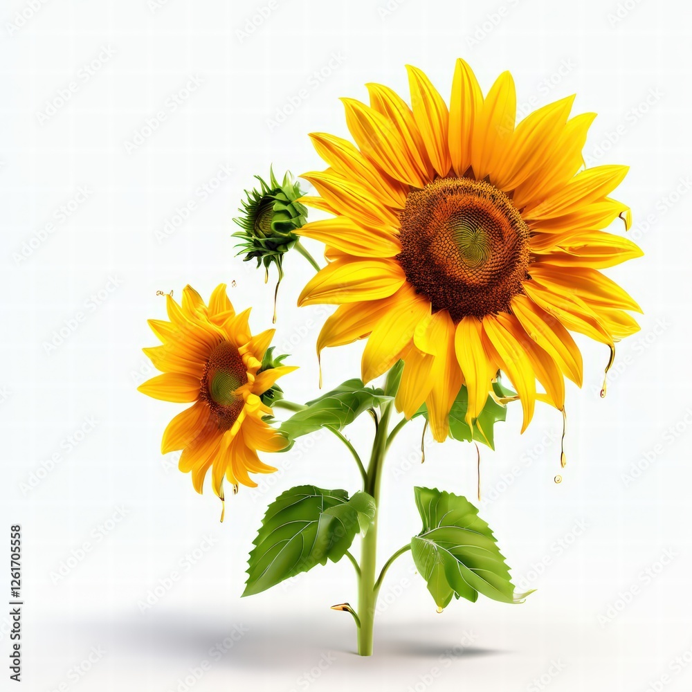 Naklejka premium an AI Image Generator, Vibrant Sunflowers on a Light White
