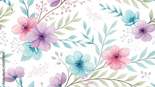 Leaves and wax flower seamless pattern wallpaper, greenery on white background. watercolor style. Seamless pattern watercolor floral design. Perfect for wallpaper, print, and packaging design.