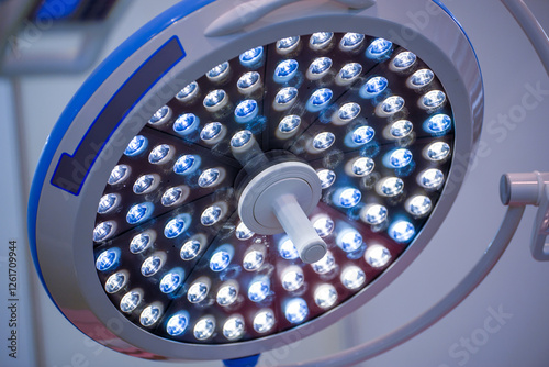 Close-up of shadowless lamp used in medical surgery