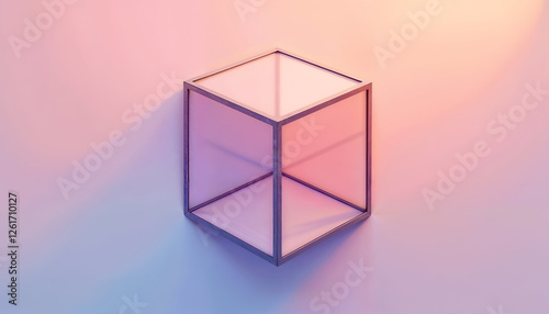 Minimalist geometric cube with a modern abstract design on a gradient background. 