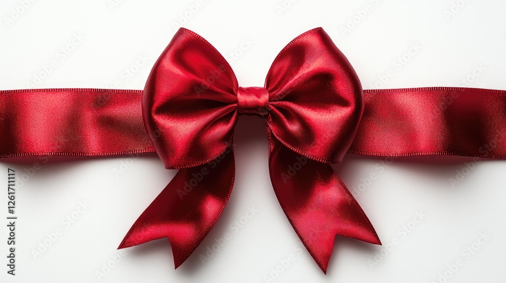 Elegant red satin bow tied on a ribbon, perfect for gift wrapping or decoration Elegant red satin bow tied on a ribbon, perfect for gift wrapping or decoration