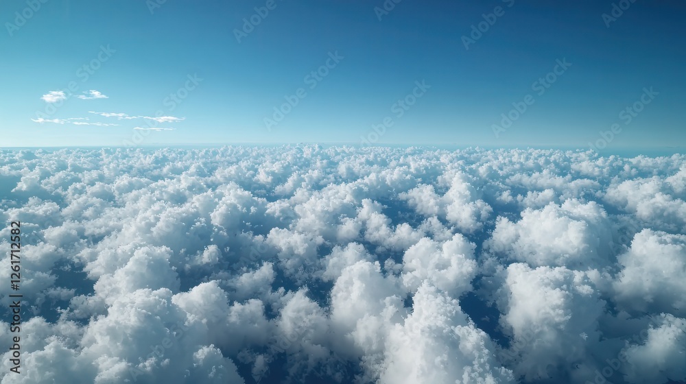 Fototapeta premium A serene view of fluffy white clouds stretching across a bright blue sky, creating a tranquil and expansive atmosphere.