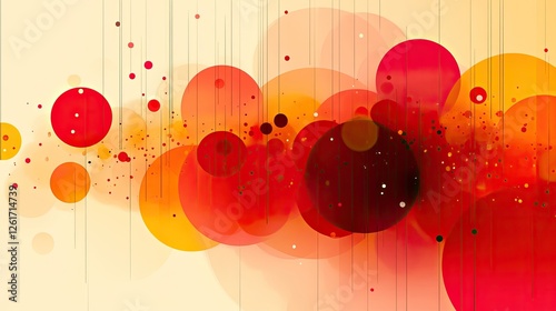 Abstract composition of vibrant circles in red and orange hues with a soft background