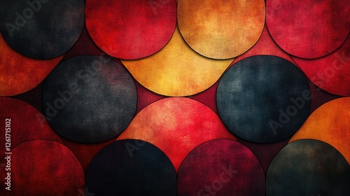 Abstract composition of overlapping circular shapes in vibrant colors creating a textured background