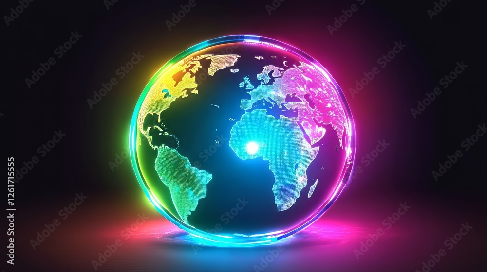 Glowing Earth Globe On Dark Background Glowing Earth Globe On Dark Background