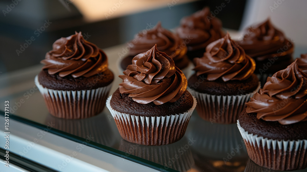 Delicious chocolate cupcakes with rich ganache frosting displayed beautifully Delicious chocolate cupcakes with rich ganache frosting displayed beautifully