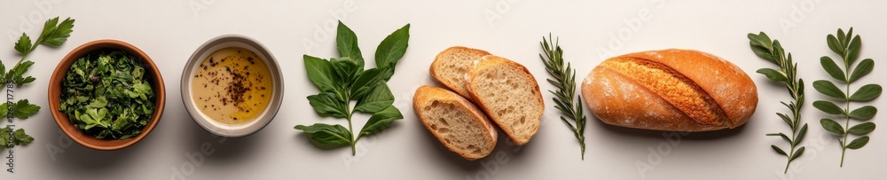 Rustic Mediterranean Culinary Experience Artisan Bread and Herb Flatlay for Social Media Engagement and Gastronomy Branding in Cultural Lifestyle Promotions Rustic Mediterranean Culinary Experience Artisan Bread and Herb Flatlay for Social Media Engagement and Gastronomy Branding in Cultural Lifestyle Promotions