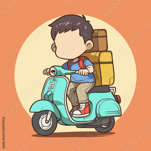 cartoon of a young man going home with his luggage