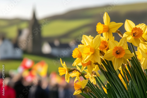 St. David's Day Celebration in Wales with Daffodils