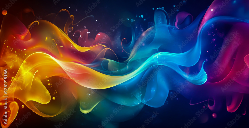 Obraz premium Colorful waves of abstract liquid form on a dark background.