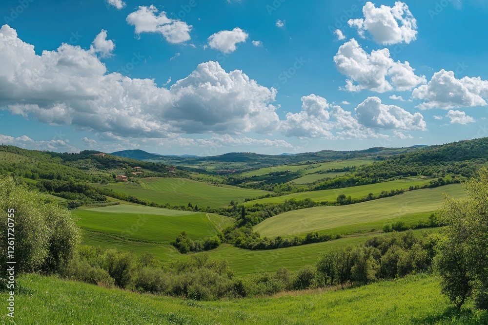 Obraz premium Panoramic Tuscan hills under a vibrant sky
