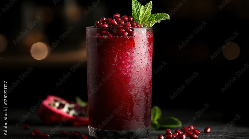 refreshing pomegranate juice with deep red tones and mint garnish refreshing pomegranate juice with deep red tones and mint garnish