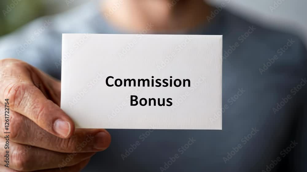 Hand Holding Card with Commission Bonus Text for Rewards Hand Holding Card with Commission Bonus Text for Rewards