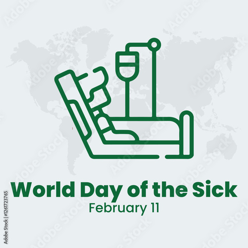 World day of the sick for poster and banner with inscription and sad woman suffer from toothache. February 11, world sick awareness. Unhappy girl with a painful feeling. Flat vector illustration