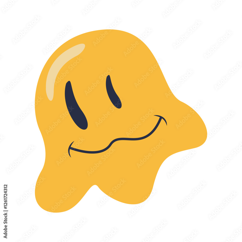 Retro Melting Smiling Face. Vector Character in Cartoon 90s Style. Retro Melting Smiling Face. Vector Character in Cartoon 90s Style.