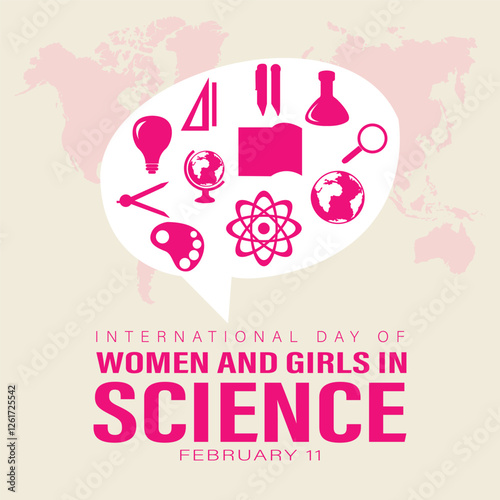 International Day of Women and Girls in Science design. Creative design with a silhouette of a woman scientist holding a test tube, Women, girls, and science day design.