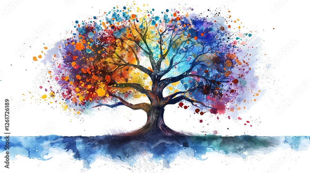A dreamlike Tree of Life painting with a fusion of watercolor splashes and bold, expressive strokes, forming a visually captivating image that embodies nature's beauty and spiritual symbolism, A dreamlike Tree of Life painting with a fusion of watercolor splashes and bold, expressive strokes, forming a visually captivating image that embodies nature's beauty and spiritual symbolism,