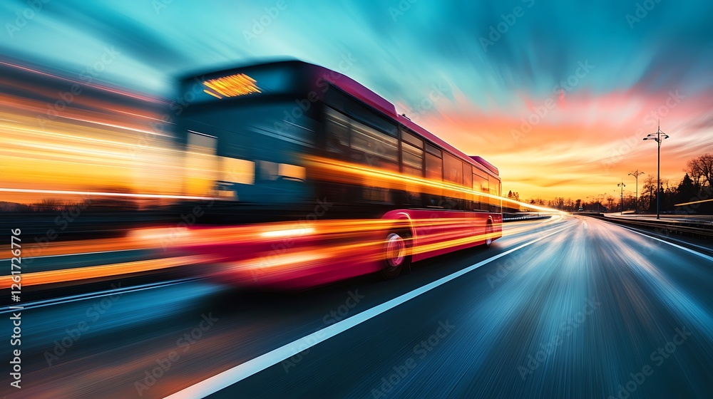 Bus on the road with motion blur to create an impression of speed Bus on the road with motion blur to create an impression of speed