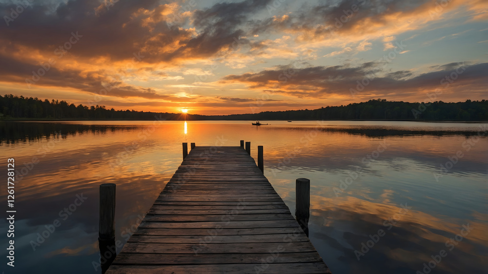 Scenic Wooden Pier Extending into the Ocean at Sunset Scenic Wooden Pier Extending into the Ocean at Sunset