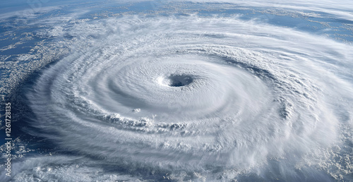 Powerful hurricane swirling over ocean; disaster from space photo