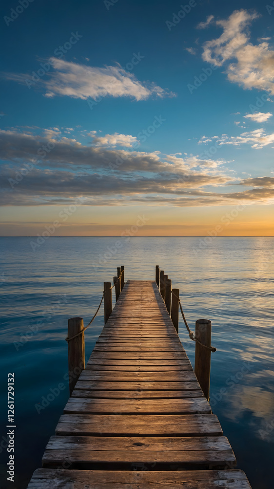 Obraz premium Scenic Wooden Pier Extending into the Ocean at Sunset