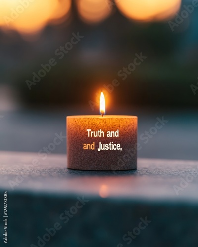 Illuminated Reflection Truth and Justice Candle for Day of Remembrance - Minimalist Memorial Design in Warm Tones for Historical Awareness and National Healing photo