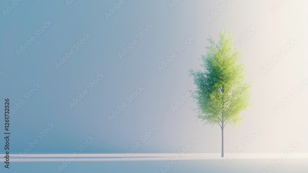 Obraz premium Serene tree growth in minimalist landscape nature digital art peaceful environment soft light growth concept