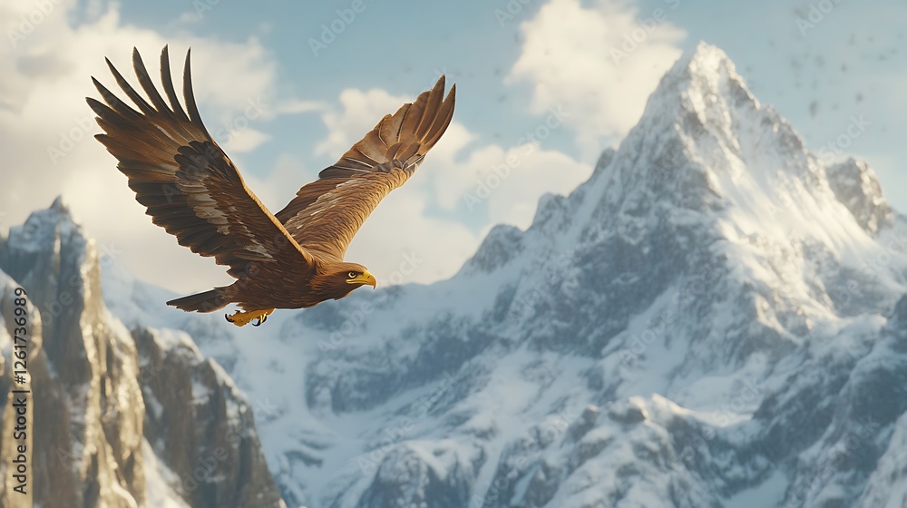 Fototapeta premium Majestic Eagle Soaring Above Snowy Peaks