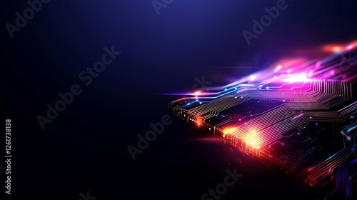 Glowing Futuristic DNA Strand Circuitry Abstract Digital Data Visualization