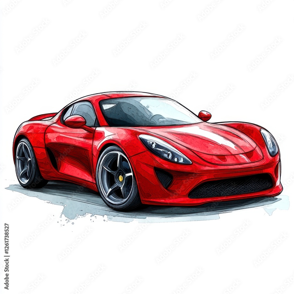 Sleek Red Sports Car Illustration with Dynamic Lines and Curves Sleek Red Sports Car Illustration with Dynamic Lines and Curves