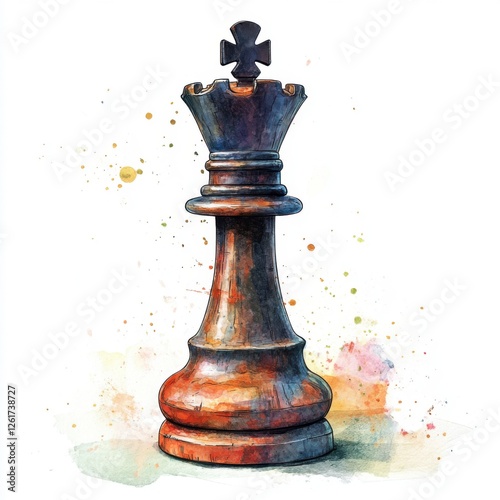Artistic Watercolor King Chess Piece on Abstract Background