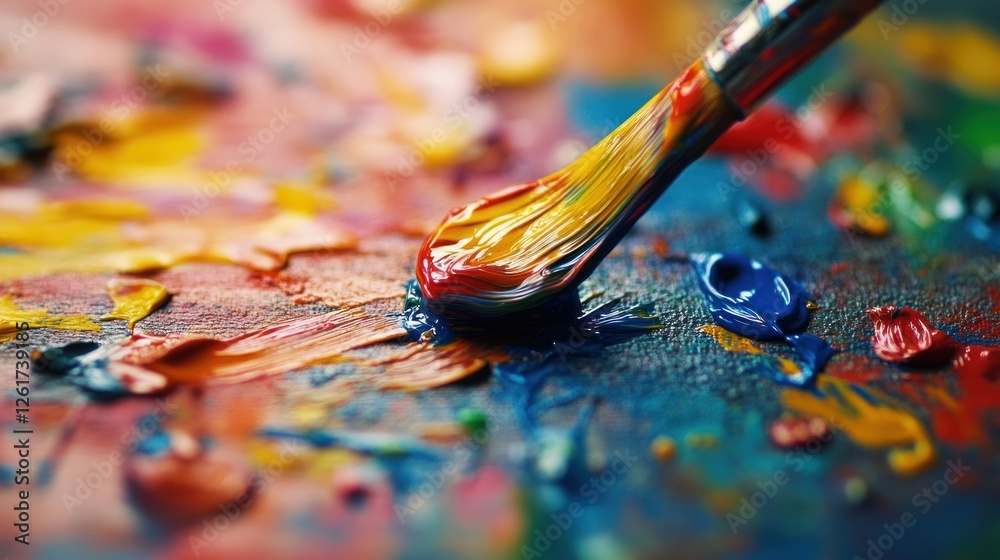 Fototapeta premium An ultra-detailed macro shot of paint droplets colliding on a canvas, forming organic textures and stunning color gradients.