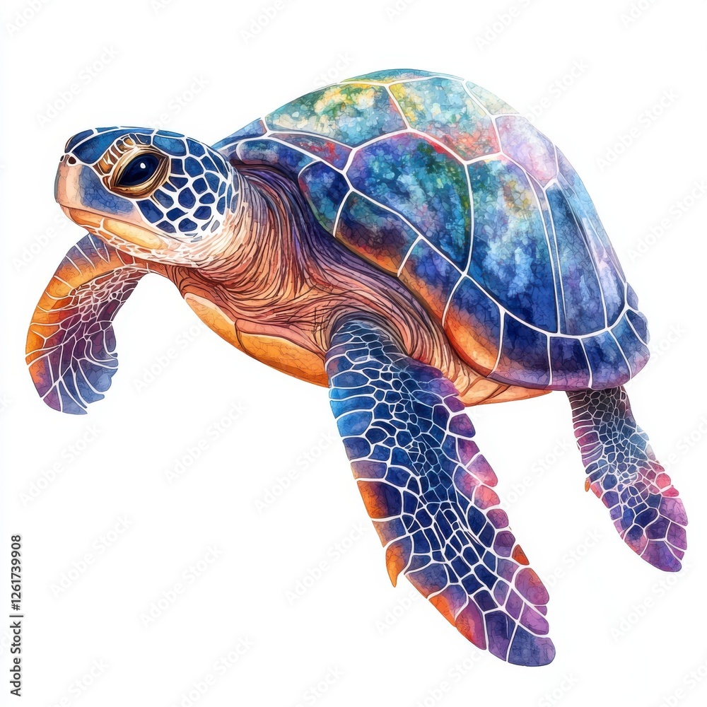 Fototapeta premium Colorful Sea Turtle Illustration with Vibrant Galaxy Pattern