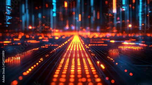 Futuristic digital highway, glowing path, data streams, night city, tech background, website banner